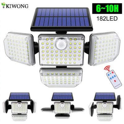 Solar Lights Outdoor 182/112 LED Wall Lamp with Adjustable Heads Security LED Flood Light IP65 Waterproof with 3 Modes