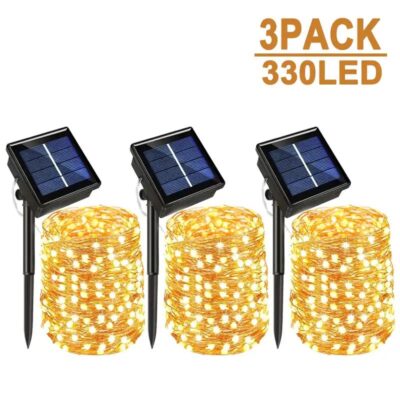 330 Outdoor LED Solar Fairy String Lights pack, Waterproof Garden Decoration Garland 8Modes Copper Wire Light For Street Patio Christmas