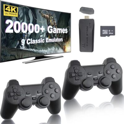 Wireless Retro Game Console, Retro Game Stick with Built-in 9 Emulators, 20,400+ Games, 4k Hdmi Output, and 2.4GHz Wireless Controller, Plug and Retro Play Video Games for Tv (64 G)